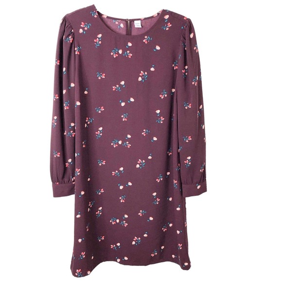 Old Navy Dresses & Skirts - Old Navy Women's Long Sleeve Woven Shift Burgundy Ditsy Floral Dress Size Large
